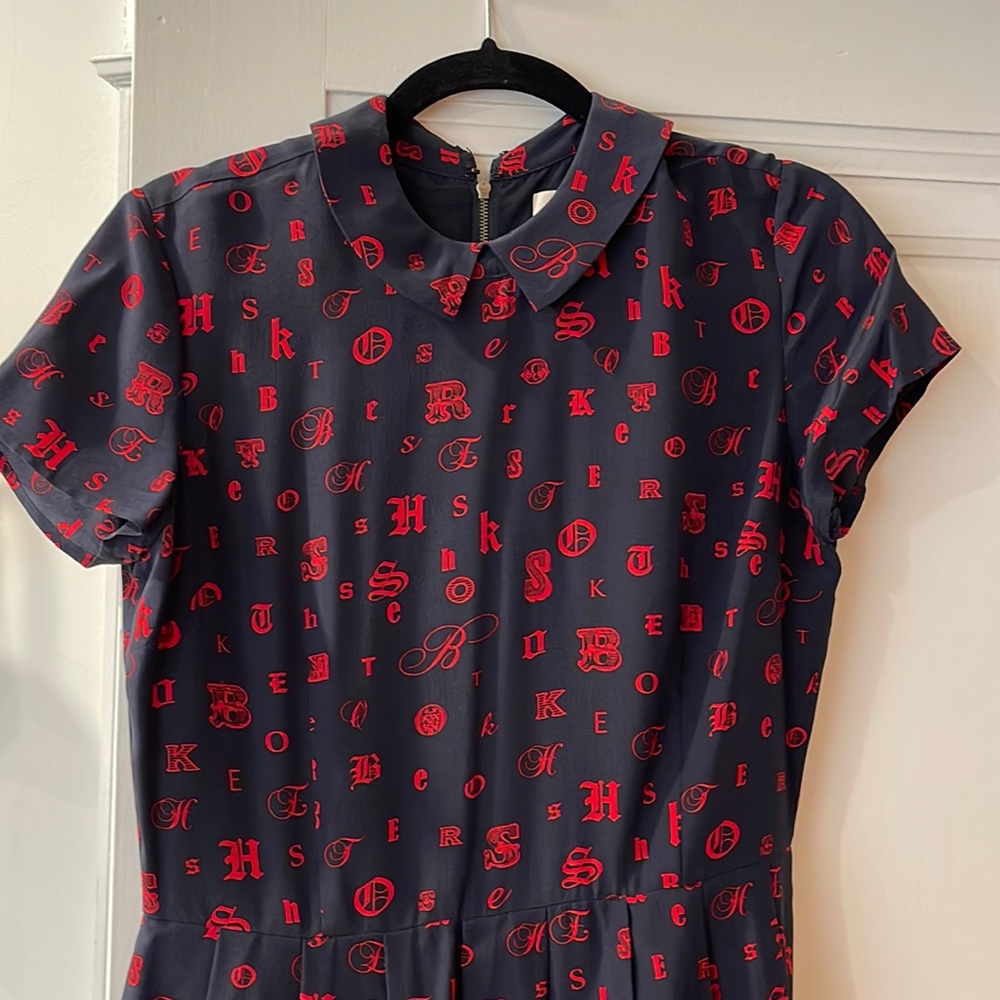 Brooks Brother Red Fleece logo navy and red Peter Pan collar dress
